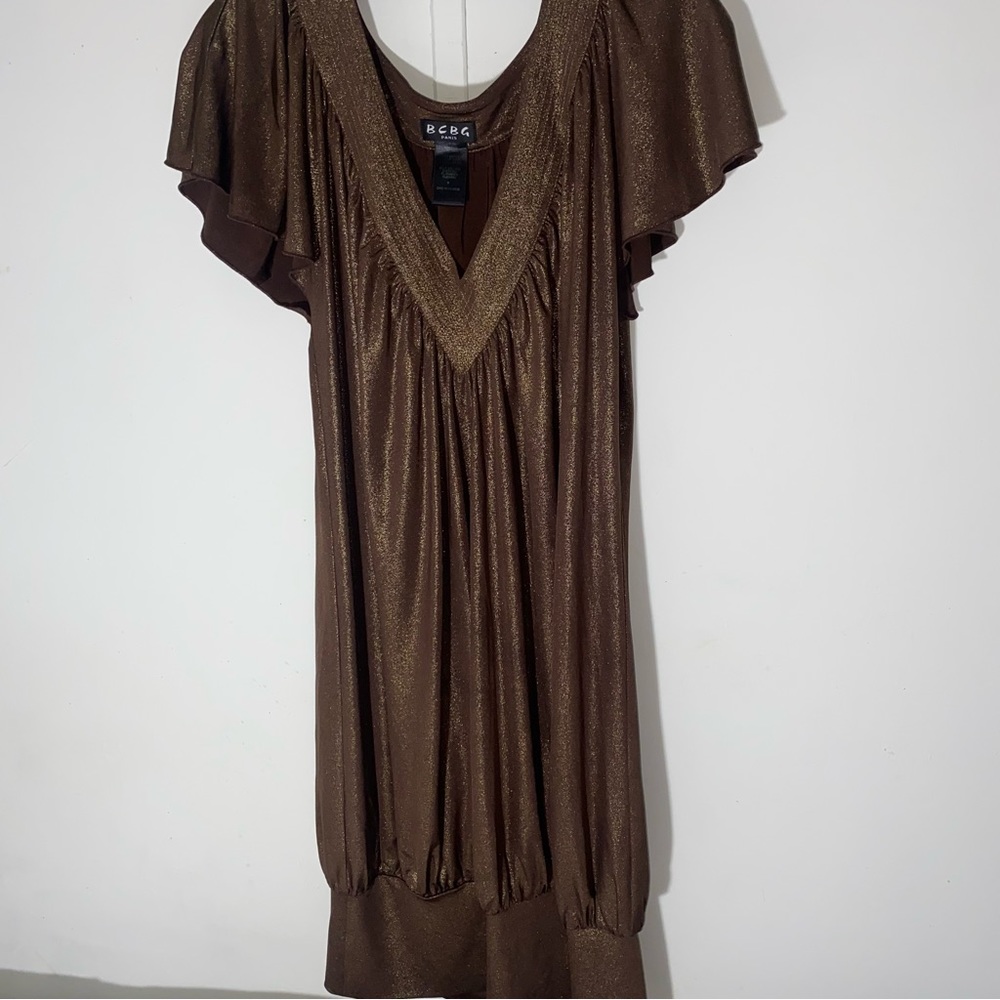 BCBG Paris Gold Metallic Shimmer Dress